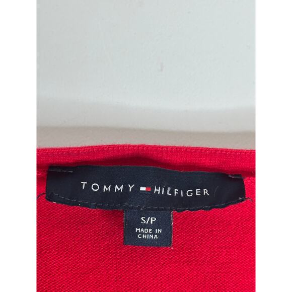 Tommy Hilfiger Red V-Neck Sweater with Gold Bead Detail Winter Party Holidays S - Picture 3 of 6
